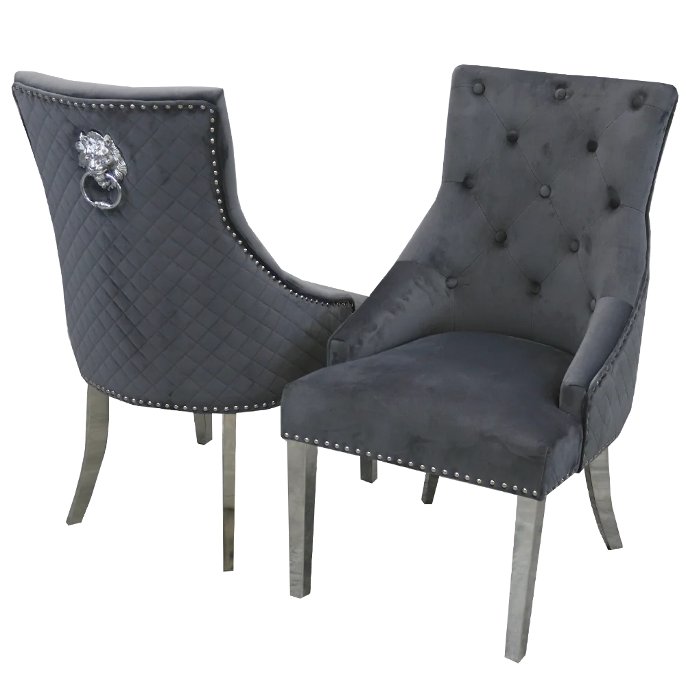 1.8 Grey Louis 6 Dark Grey Chairs - Mirror4you